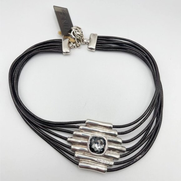 Uno de 50 Fearless Attached Crystal Choker Necklace Silver Multi Strand leather - Picture 6 of 15